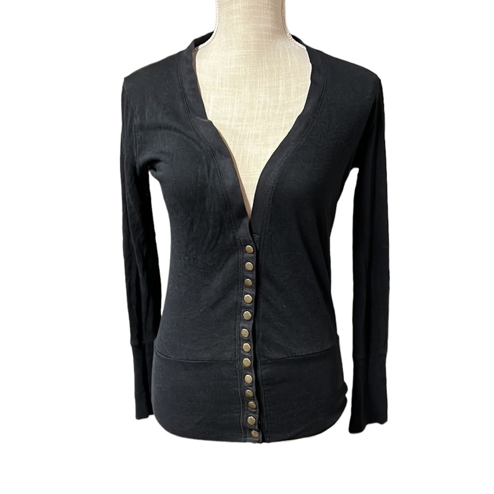 Color Story Long Sleeve Button Up Cardigan Sweater Black Womens Size M